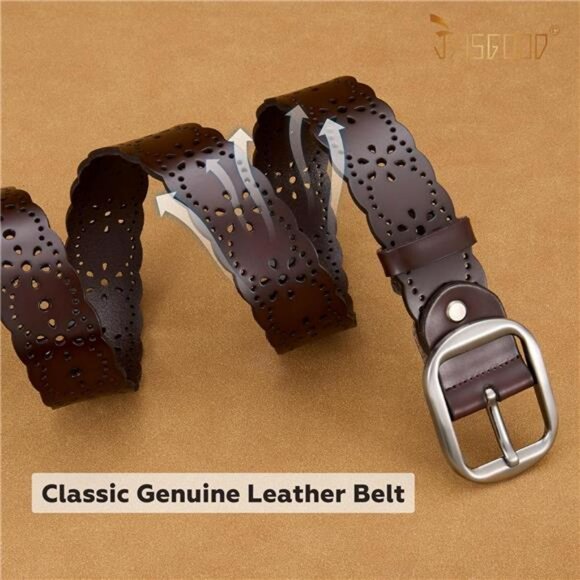 Womens Wide Leather Belt Hollow Flower Western Boho Jeans Pants Waist Belt - Picture 5 of 7